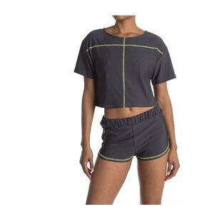 Cosabella Coronado Crop Top Sz L Gargola Grey/Neon Yellow